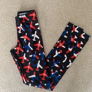 Goldsheep Leggings with Red, White, and Blue Airplane Print High waisted cut